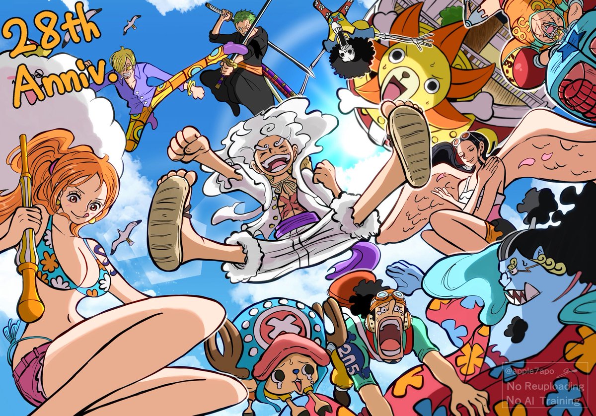 apple7apo's tweet image. 28周年おめでとうございます！
（過去絵ですが、作画加筆＆修正しました）
 #ONEPIECEの日
#ONEPIECE28th