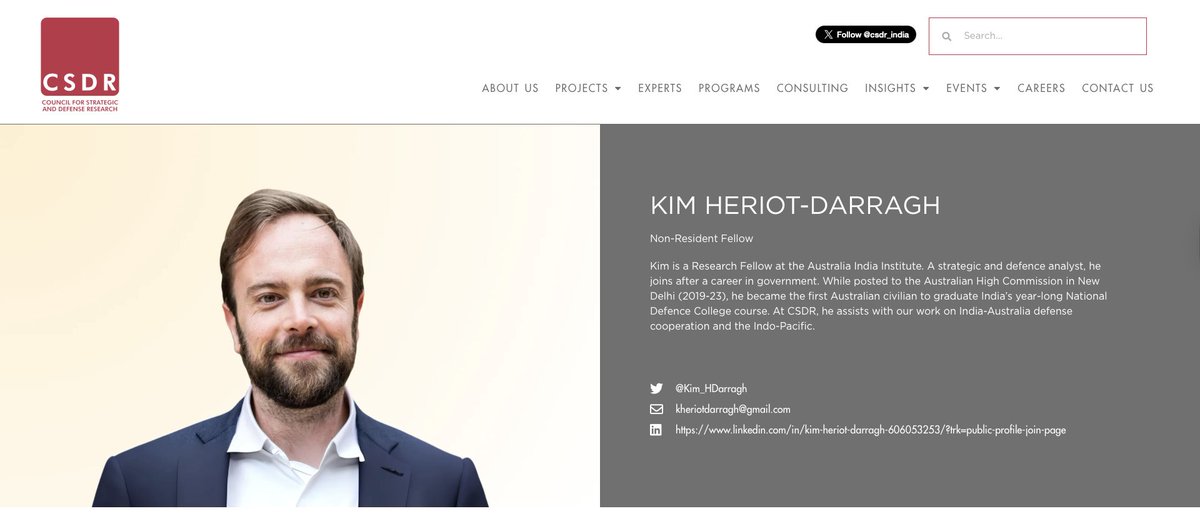 CSDR_India's tweet image. Delighted to welcome @Kim_HDarragh to CSDR as a Non-Resident Fellow.
After a career in the 🇦🇺government, Kim joined @AIinstitute as a Research Fellow. While posted to the Australian High Commission in New Delhi (2019-23), he became the first Australian civilian to graduate from…