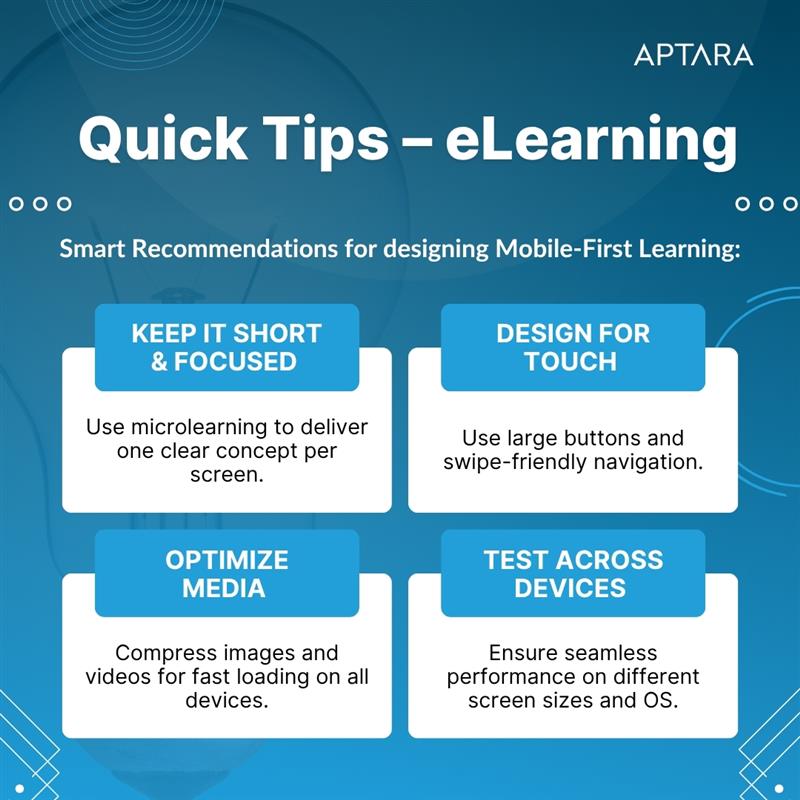 If your content isn’t mobile-friendly, it’s learner-unfriendly.
Design for taps, swipes, and short attention spans.
Here’s how to start👇
 #Aptara #Microlearning #InstructionalDesign #eLearning #CorporateTraining   #TuesdayTips