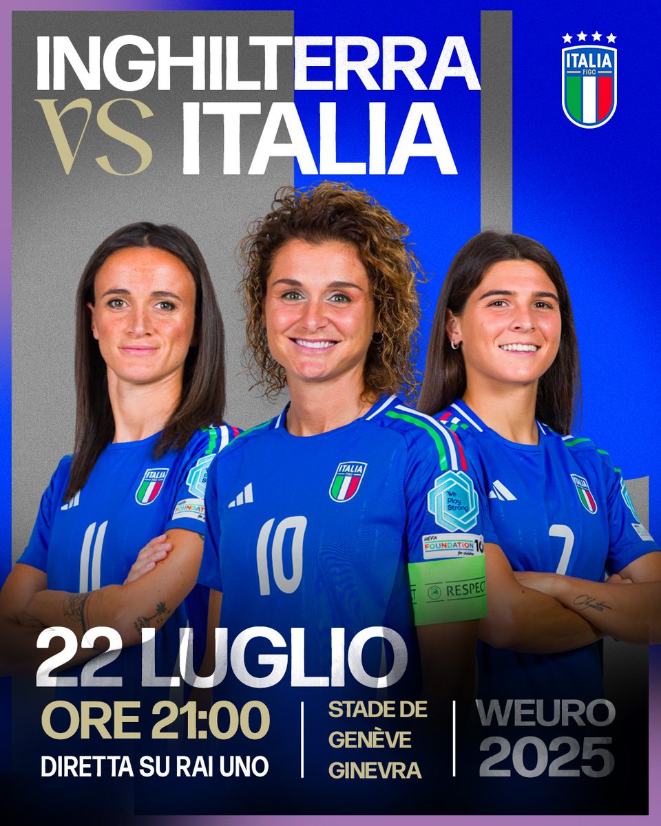 𝗦𝗲𝗺𝗶𝗳𝗶𝗻𝗮𝗹𝗲 - 𝗪𝗘𝗨𝗥𝗢 𝟮𝟬𝟮𝟱 🔥

🏴󠁧󠁢󠁥󠁮󠁧󠁿 Inghilterra 🆚 Italia 🇮🇹

🗓 Oggi
⏱ 21.00
🏟 Stade de Genève
🌍 Ginevra
📺 #RaiUno

#Nazionale #Azzurre 💙 #LeAzzurreSiamoNoi