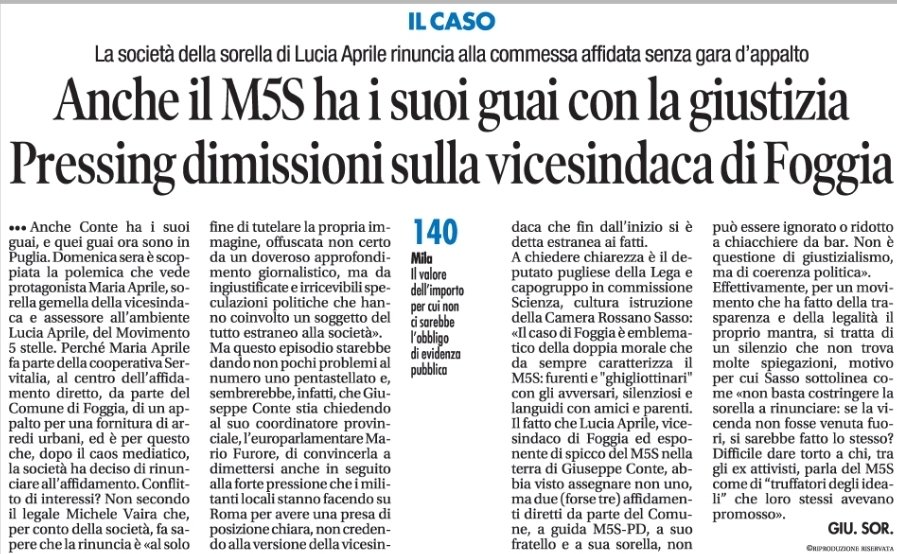 roxsasso's tweet image. Il m5s continua a tacere sullo scandalo di Foggia.
La cooperativa di amici e parenti una volta scoperta ha rinunciato all'affidamento diretto del Comune, ma il vicesindaco del m5s, Lucia Aprile, pupilla di Giuseppe Conte e travolta dallo scandalo, è ancora al suo posto.
E i…