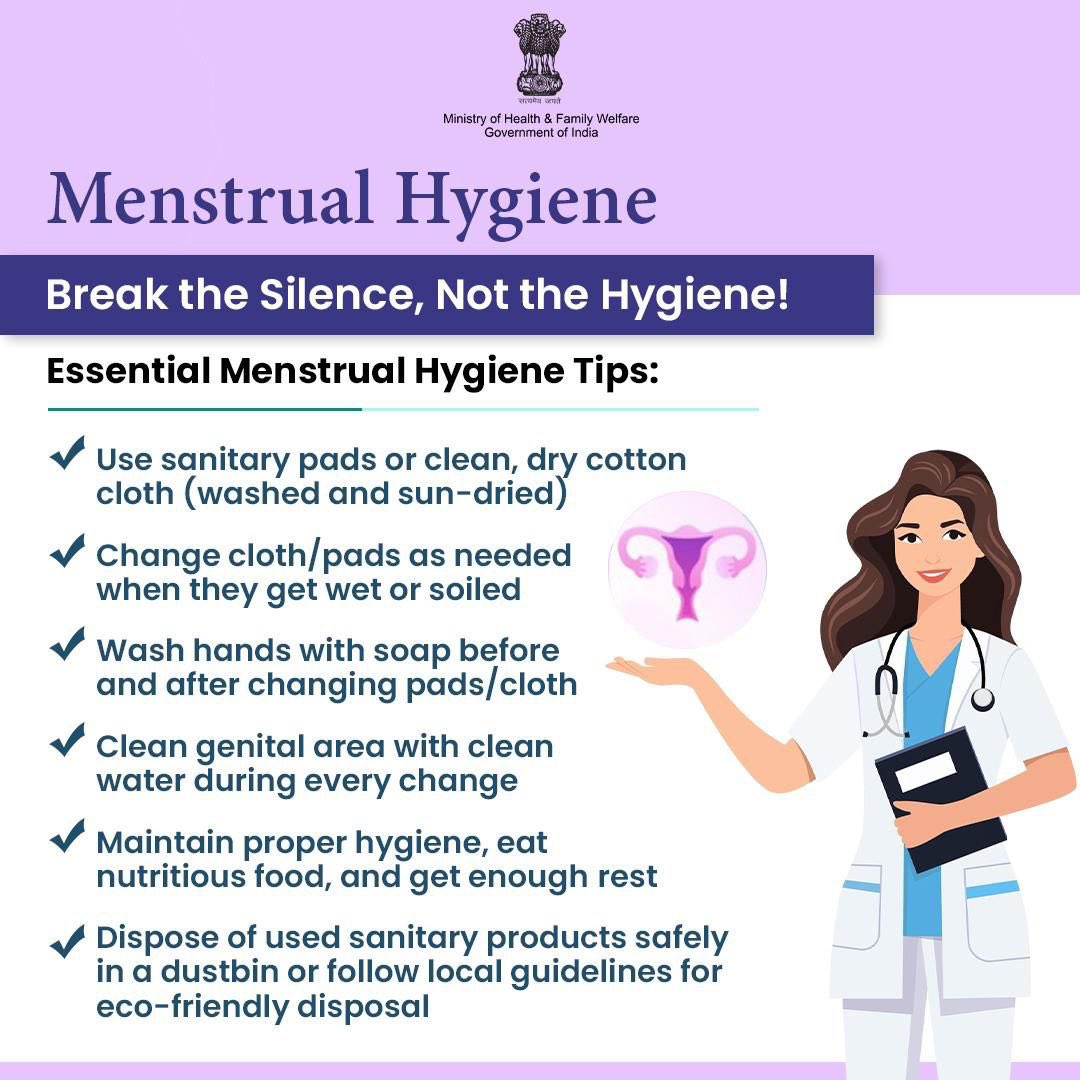 #MenstrualHygiene | Break the silence, not the hygiene! 

Good menstrual hygiene is key to a healthy body and confident mind. Follow these essential tips to stay clean, comfortable, and infection-free during periods.