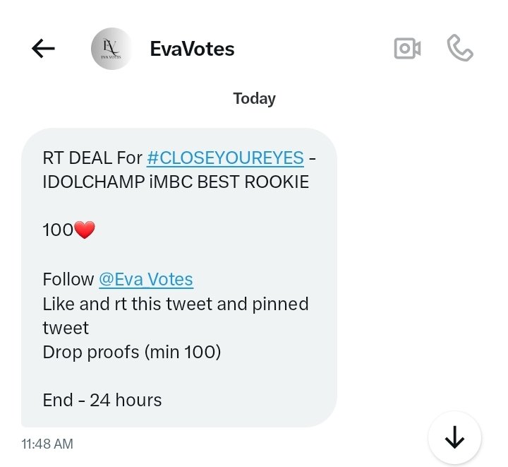 RT DEAL For #CLOSEYOUREYES - IDOLCHAMP iMBC BEST ROOKIE

100❤

Follow <a href="/Eva_Votes/">EvaVotes</a>
Like and rt this tweet and pinned tweet 
Drop proofs (min 100)
 
End - 24 hours
