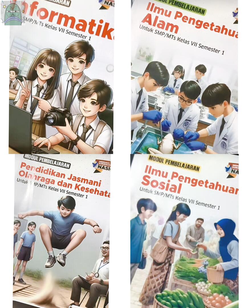 💚 we’re so doomed ☠️ like wdym sekarang cover/sampul buku mapel sekolah itu desainnya PAKE AI????? Sekali lagi AI…🥲🥲🥲🥲 (cr: tkt0k)