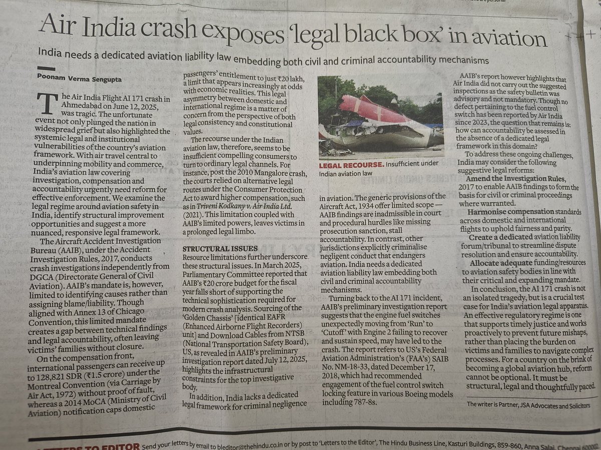 aneeshp's tweet image. India needs dedicated aviation liability law embedding both civil and criminal accountability mechanisms