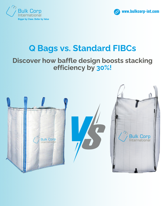 BulkCorp's tweet image. Compare Q Bags vs. Standard FIBCs and discover how baffle innovations reduce bulging and allow 30% better stacking. A must-read for logistics &amp;amp; packaging pros! Dive into the blog: tinyurl.com/yx72j7ckand make your wise decision for purchasing #FIBCbags. #qbags #fibc