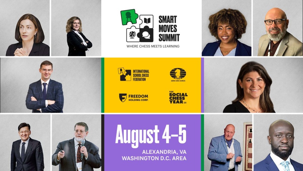 FIDE_chess's tweet image. ♟ Smart Moves Summit 2025: Shaping the future of education through chess
FIDE and the International School Chess Federation invite you to the Smart Moves Summit 2025, a groundbreaking international gathering exploring how chess can transform education. From classrooms to…