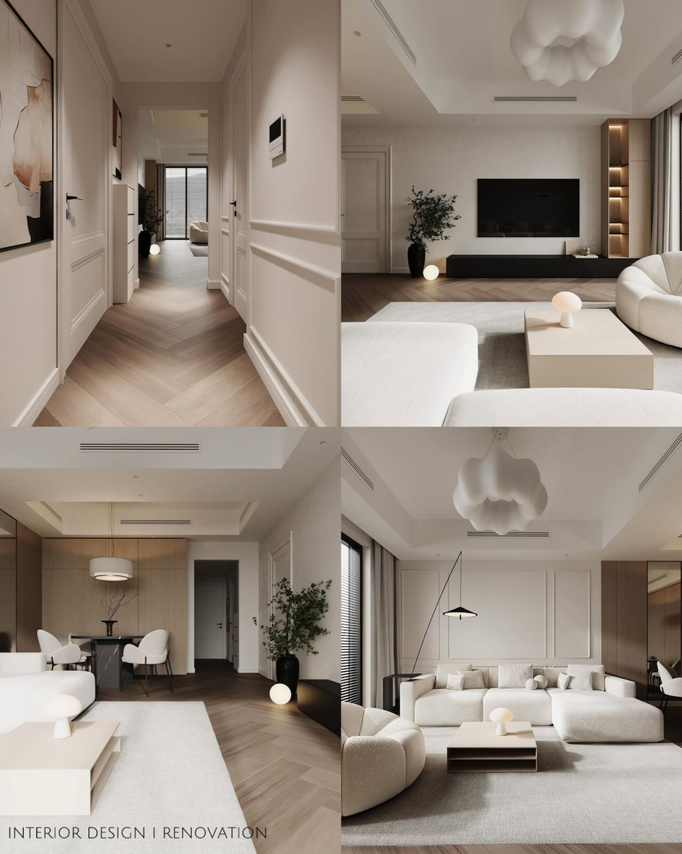 تصميم ناعم مزج بين المودرن البسيط مع المواد الطبيعية اللي أعطت دفئ وعمق لهذا البيت🤍✨