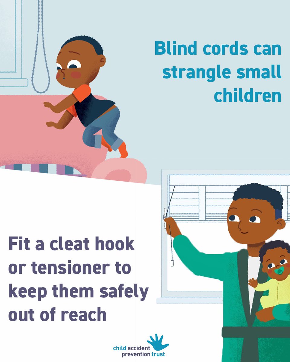 CAPTcharity's tweet image. It can take just 15 seconds for a young child to lose consciousness if they get tangled in a blind cord. And sadly they can die in just a few minutes.
Make your blind cord safe, secure it on a cleat hook or use a tensioner.
Learn more: capt.org.uk/blind-cords/
#ChildSafety