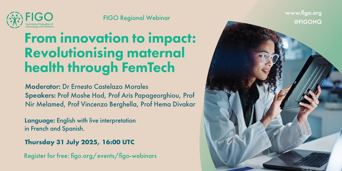 IJGOLive's tweet image. Join @FIGOHQ&apos;s webinar with leading experts to explore how AI-driven technologies, advanced medical devices &amp;amp; digital tools are being adapted to meet the unmet pregnancy &amp;amp; childbirth needs.

🌐31 July, 16:00 UTC

🔗Register now: figo.ooo/3TWIw8Z

#FemTech #MaternalHealth