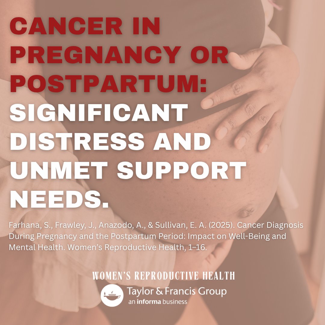 Those diagnosed with cancer during pregnancy or postpartum face emotional turmoil, isolation, and uncertainty. New study reveals gaps in mental health support and calls for early screening, integrated care, and peer connection.

Read more: doi.org/10.1080/232936…

#pregnancy