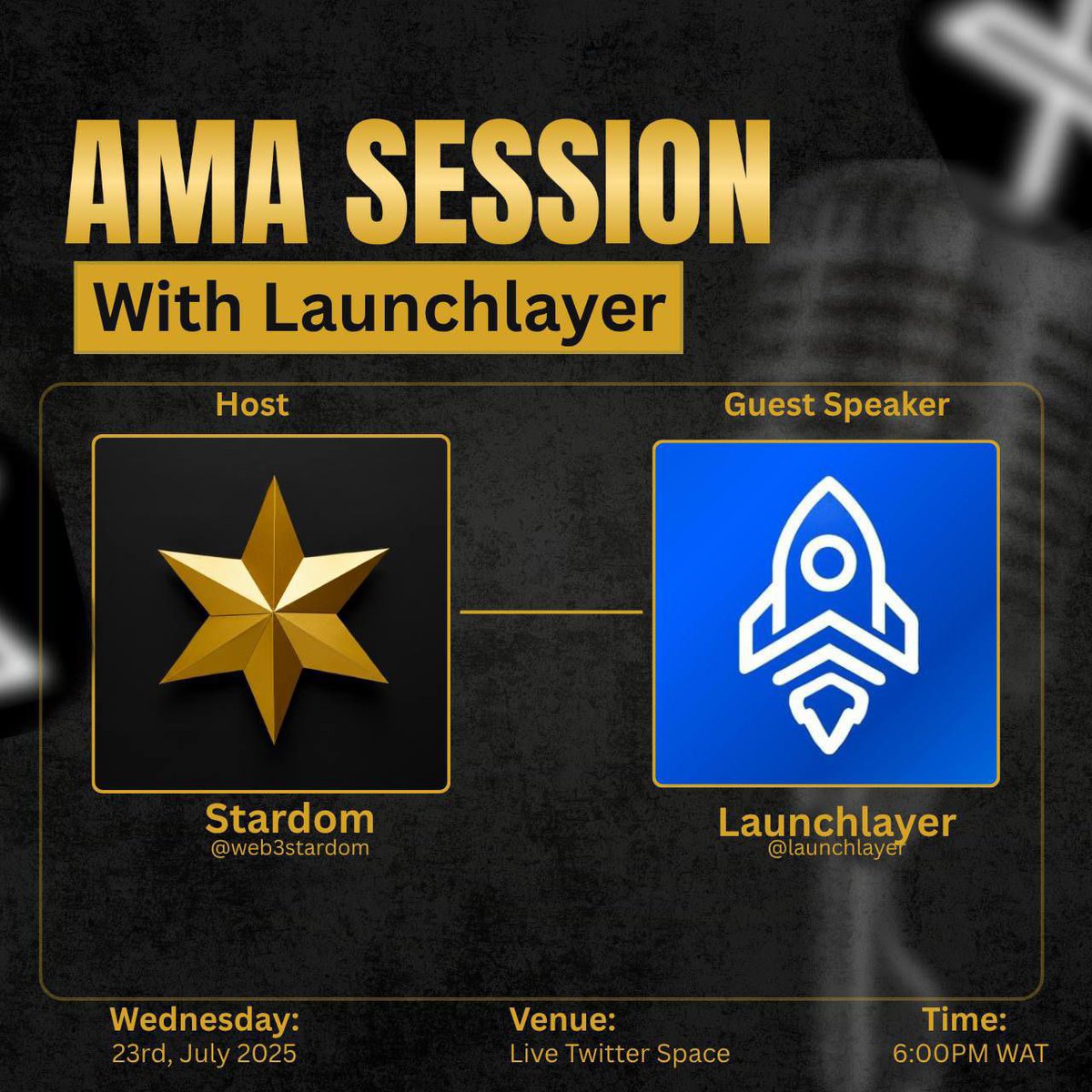 web3stardom's tweet image. AMA ALERT! 🌟
Join us for an exclusive AMA Session with Launchlayer
📅 Date: July 23rd, 2025
🕕 Time: 6:00PM WAT
📍 Venue: Live on Twitter Space
🎙️ Guest: @launchlayer
Got questions about Launchlayer and why you shouldn't fade them?
Now’s your chance to ask them live! Don’t…