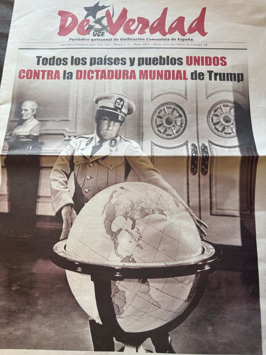 BrettHethering's tweet image. "All the countries and towns united against Trump's world dictatorship."
A Spanish Communist party's version of Pravda (The Truth) for sale for one euro by a roving representation in Barcelona's Plaza Catalunya train station. This week.
