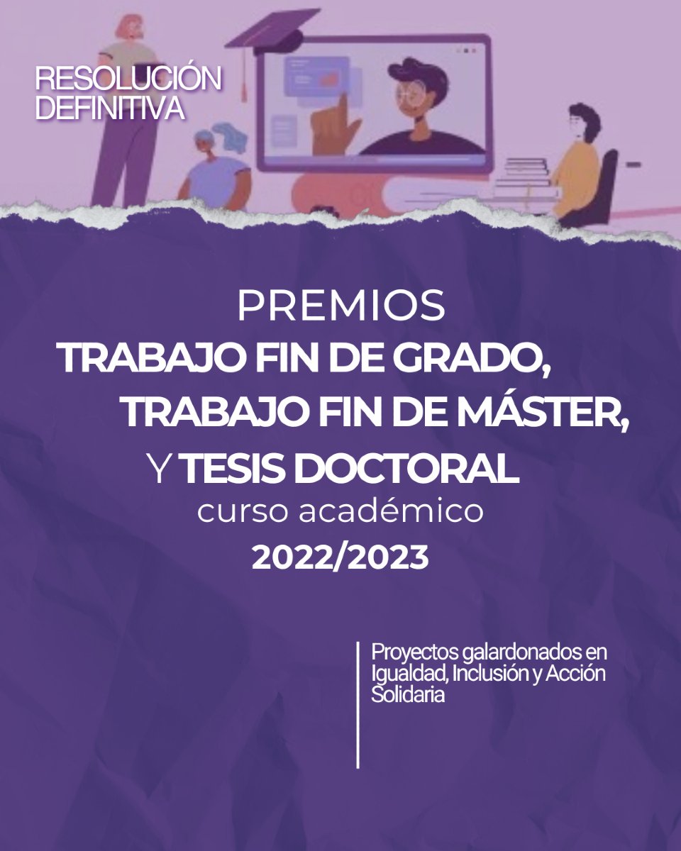 📢 Publicada la Resolución definitiva de los #PremiosUGR TFG, TFM y Tesis Doctoral - curso 22/23

Consulta los trabajos premiados en Igualdad, Inclusión y Acción Solidaria ➡️ viics.ugr.es/informacion/no…