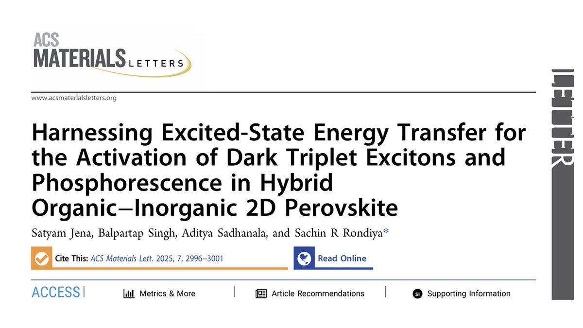 Satyam, great to see you stepping into world of low-dimensional perovskites! Well-designed 2D hybrid perovskite enables efficient triplet exciton generation via energy transfer. A great read for 2D perovskite &amp; light emission researchers!
pubs.acs.org/doi/full/10.10…
<a href="/ACSPublications/">ACS Publications</a>