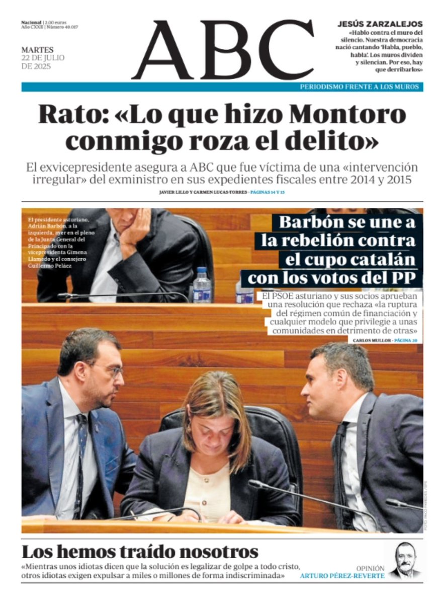 La portada del periódico ABC hoy martes, 22 de julio