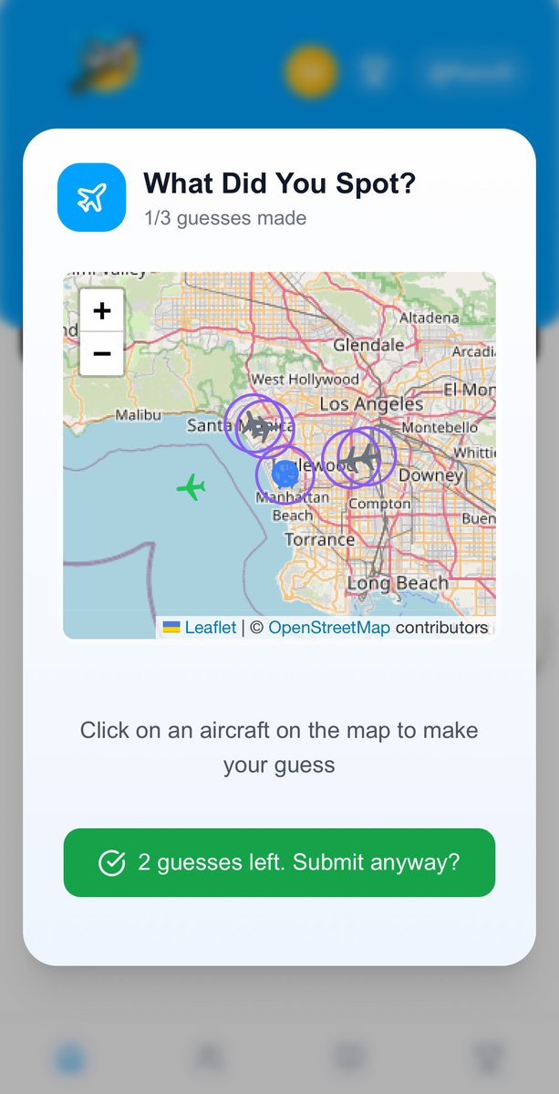 Planeify_app's tweet image. We realized it wasn’t very clear in the UI that you can guess up to 3 aircraft - so we’ve updated the button to dynamically show how many guesses you have left. Guess more = earn more XP 👀✈️