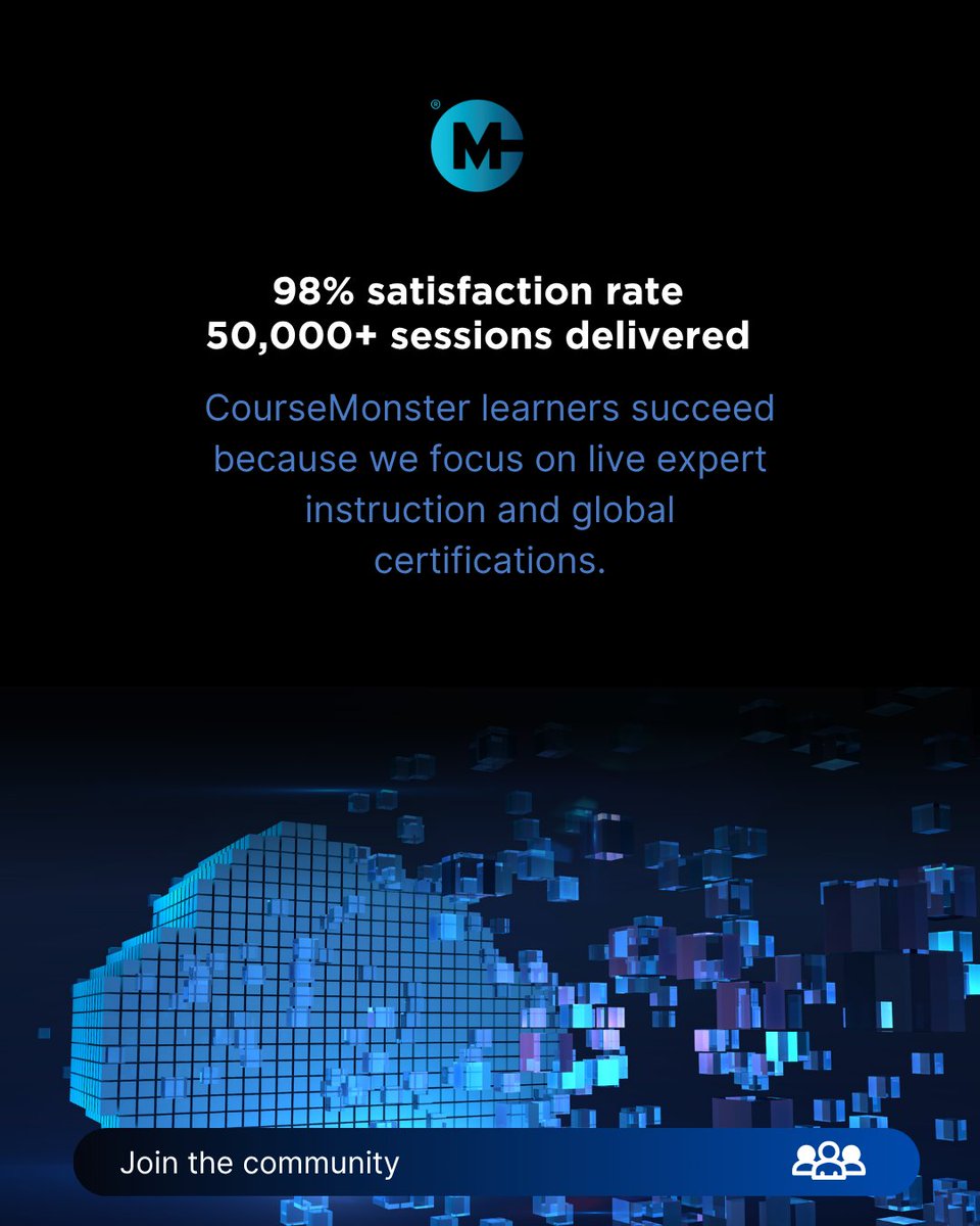 CourseMonster's tweet image. 📈 98% satisfaction. 50,000+ sessions delivered.
CourseMonster helps professionals grow with live expert instruction and globally recognized certifications.
👉 Ready to take your career to the next level? #ProfessionalDevelopment#CourseMonster