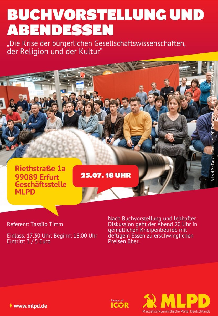 TassiloTimm's tweet image. Diese Woche gibt es zwei weitere Buchvorstellungen mit Diskussion zu
"Die Krise der bürgerlichen Gesellschaftswissenschaften, der Religion und der Kultur"
Sonneberg: Mittwoch, 23.7. 18 Uhr (mit anschließendem Pizzaessen)
Erfurt: Freitag, 25.7. 18 Uhr (mit anschließendem Essen)