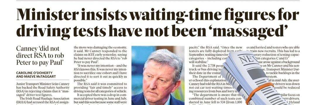 caulmick's tweet image. Minister Seán Canney insists driving test waiting-time figures have not been ‘massaged’
The Irish Road Haulage Association (IRHA) had accused the RSA of assigning most of its testers to car driver tests under pressure to reduce waiting times.
It claimed that while those waiting…