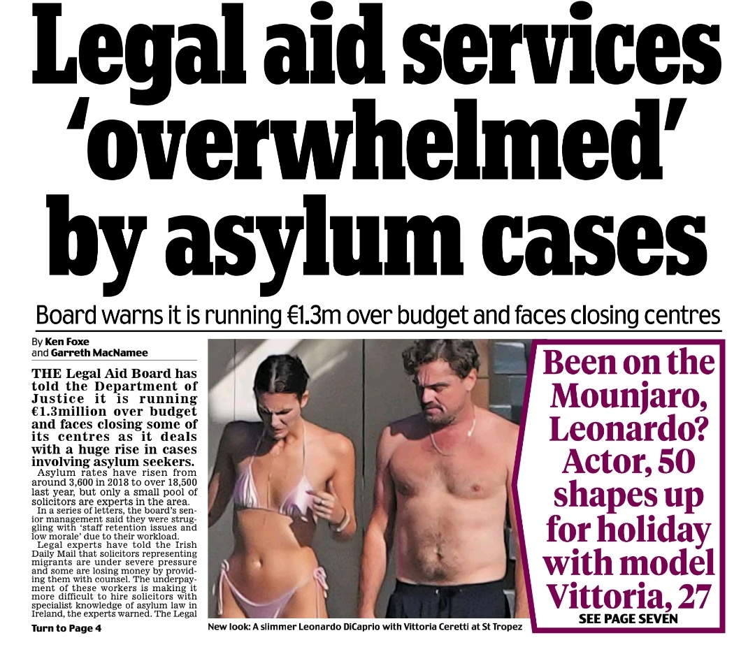 caulmick's tweet image. THE Legal Aid Board has told the Department of Justice it is running €1.3million over budget and faces closing some of its centres as it deals with a huge rise in cases involving asylum seekers.
