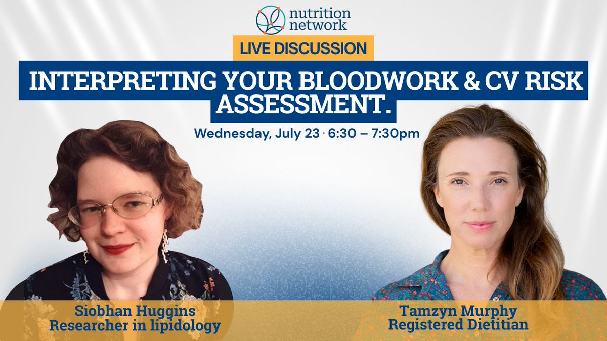 NutritionNetwrk's tweet image. TWITTER LIVE EVENT: Interpreting your labs/bloodwork & CV risk assessment.
Tomorrow | 6:30 PM (SAST)
Join us for an insightful discussion with Siobhan Huggins independent researcher, and Tamzyn Murphy, registered dietitian, as they unpack the "why" behind your bloodwork…