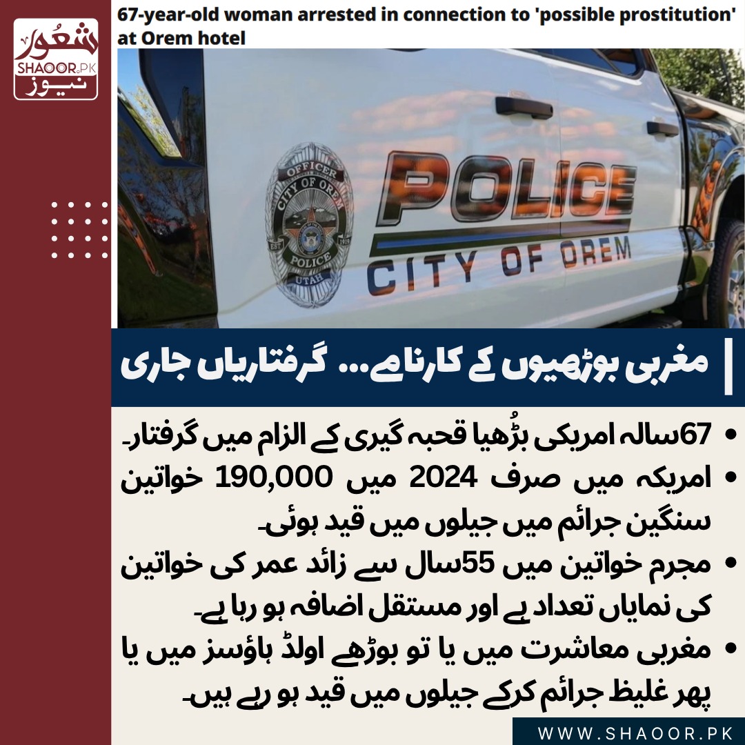 ShaoorMedia's tweet image. امریکہ میں بوڑھی عورتوں کے جرائم میں ملوث ہونے کی شرح میں اضافہ جاری ہے۔
مغرب کی غلاظت کا دائرہ ہر عمر تک پھیلا ہوا ہے۔
55 سال کے بعد بھی خواتین سنگین جرائم سے باز نہیں آرہیں۔
حرص، ہوس، بغض، کینہ پروری جیسی معاشرت میں یہی نتائج لازمی ہیں۔
#shaoonews #shaoormedia #شعور…