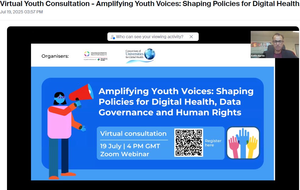 📢 In partnership with the Consortium of Universities for Global Health (CUGH), we held a powerful youth consultation to shape the Global Youth Call to Action on #DigitalHealth!