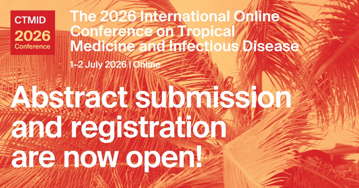 TropicalmedMDPI's tweet image. 🚨 2026 International Online Conference on Tropical Medicine and Infectious Disease
🗓️ Date: 1–2 July 2026
🗓️ Abstract Submission by: 1 March 2026
🗓️ Registration by: 26 June 2026
🎟️ FREE Participation!
🔗 Register, Submit & Event Awards: sciforum.net/event/CTMID202…
#CTMID2026