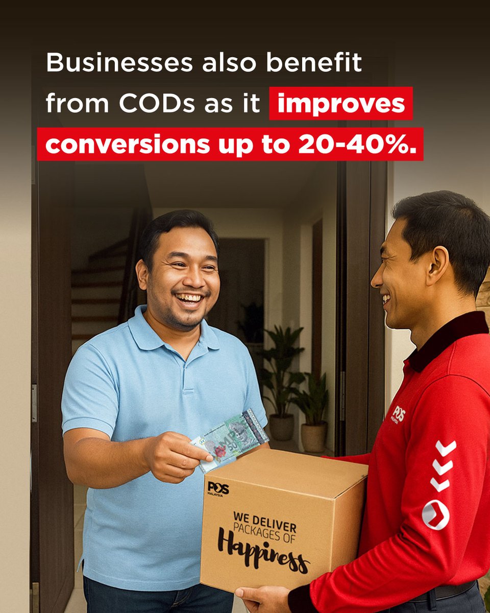 posmalaysia's tweet image. Pay only when it arrives, that&apos;s the convenience Malaysians love! 💸📦

From building trust to making shopping easier, find out why COD remains a top choice, and how Pos Malaysia makes it happen.

Read more on our Knowledge Hub: bit.ly/KnowledgeHub-C…

#PosMalaysia #KnowledgeHub