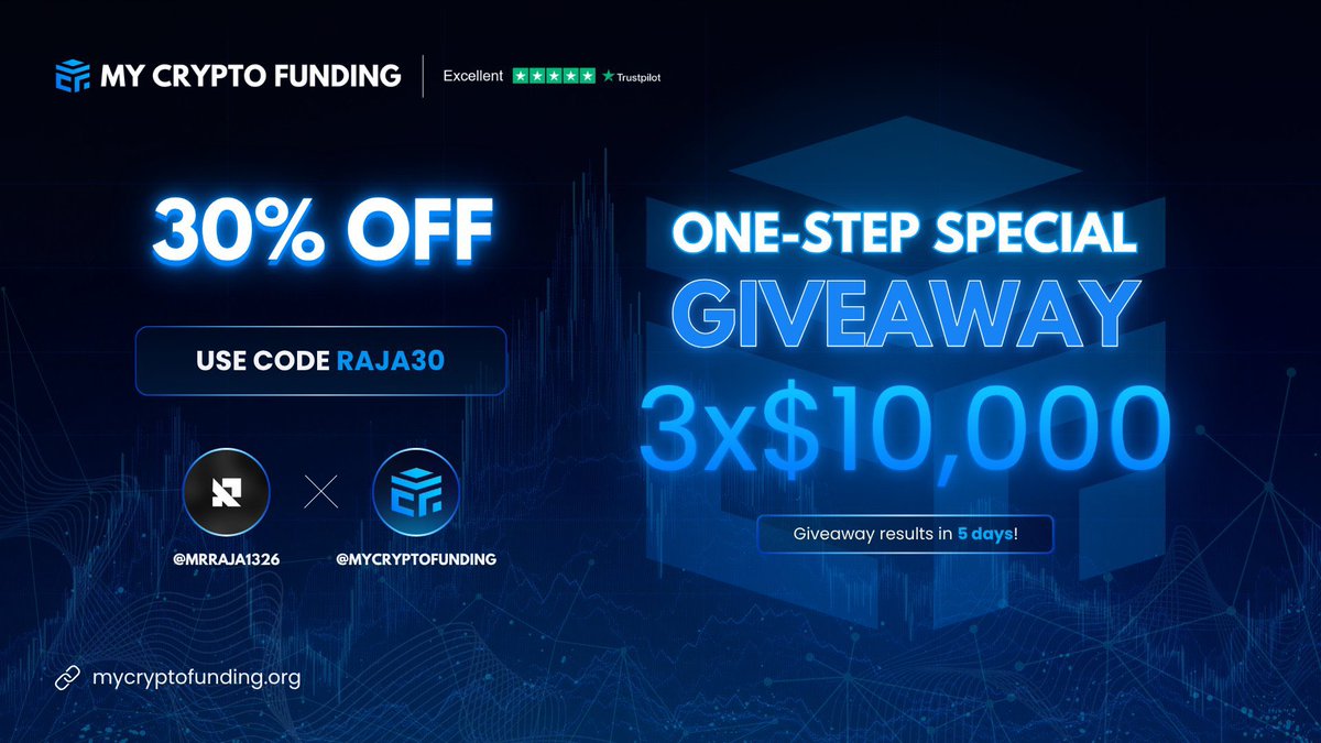 🎉One-Step Special Giveaway🎉

To enter:-
✨Follow <a href="/MyCryptoFunding/">My Crypto Funding</a> &amp; <a href="/mrRAJA1326/">Raja</a> 
✨Like,retweet &amp; tag 3 friends
✨ vote for mcf best  trading condition (thetrustedprop.com/prop-firm-awar… )