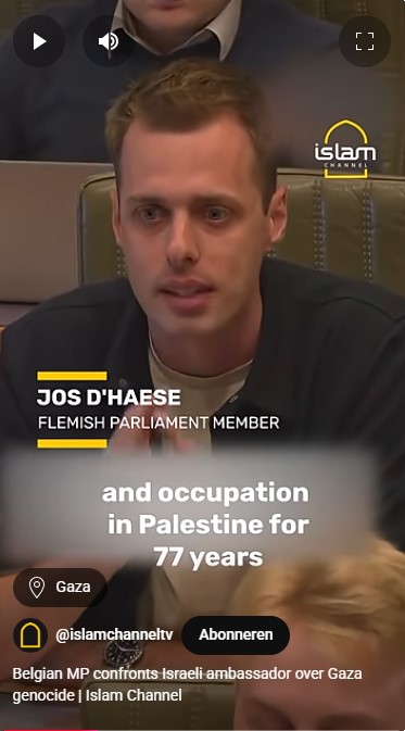 PVelleAntiJihad's tweet image. Pro-Palestijnse / anti-Israëlische propaganda van @pvdabelgie kopstuk @JosDHaese wordt verspreid op "Islam Channel" dat in het verleden een podium gaf aan Al Qaeda terreurleider Anwar al-Awlaki. Opvallend, er duikt ook een video op die opgenomen is in joodse wijk van Antwerpen.