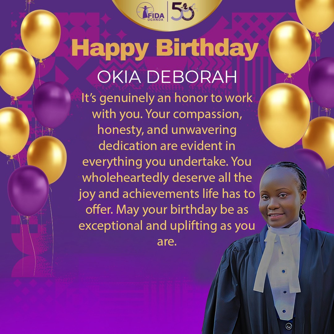 FIDA_Uganda's tweet image. 🎉 Warmest birthday wishes, Okia Deborah! Your strength, kindness, and commitment inspire everyone around you. As you celebrate today, may this new year bring you peace, purpose, and many meaningful milestones. Keep shining and leading with heart. 💜