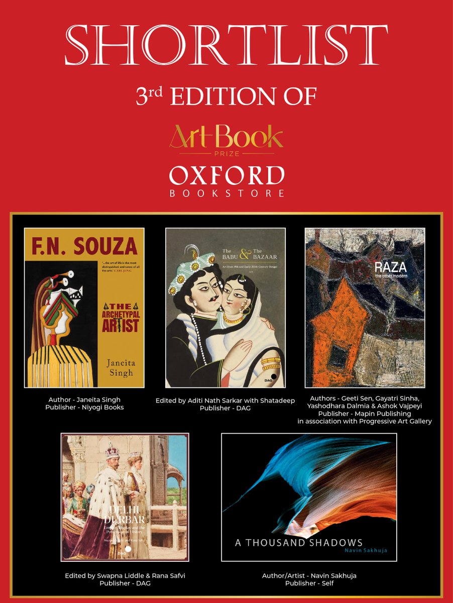 oxfordbookstore's tweet photo. Here is the much-awaited shortlist of the third edition of Oxford Bookstore Art Book Prize - India's only prize that recognizes the value of art in all genres under the umbrella of the art publication.
@iamrana @janeitasingh 
@NorwayAmbIndia @DrAlkaPande @PritiPaul7 https://t.co/vB5sIYAbqD