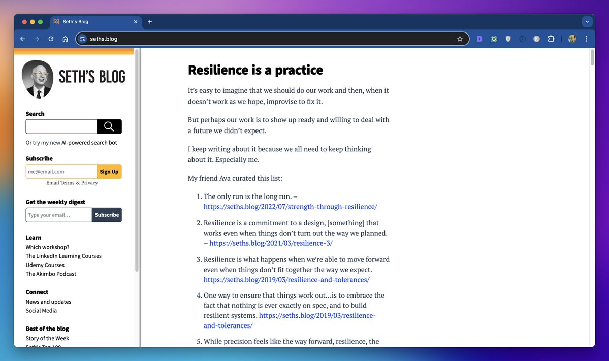 tejas3732's tweet image. Seth Godin is 65. A prolific marketer.
He publishes 1 article daily.
If you want to learn consistency, he is your inspiration! 🫡