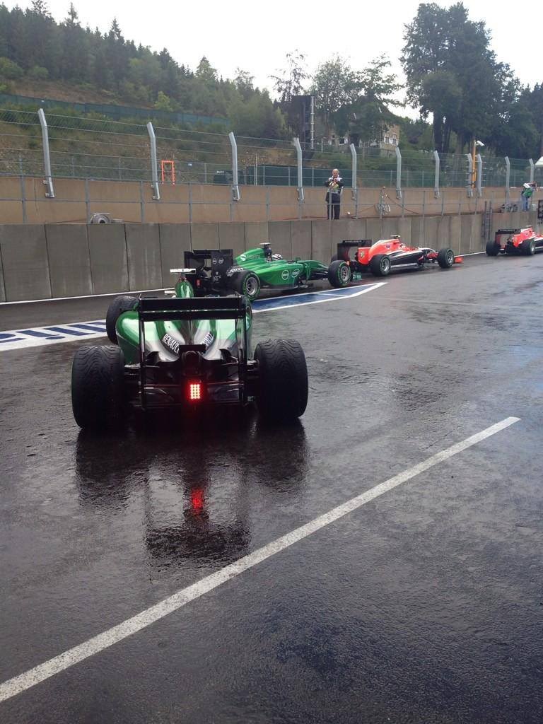 Spa 2014 <a href="/CaterhamF1/">Caterham F1 Team</a> team follow the Marussia’s out of pit lane