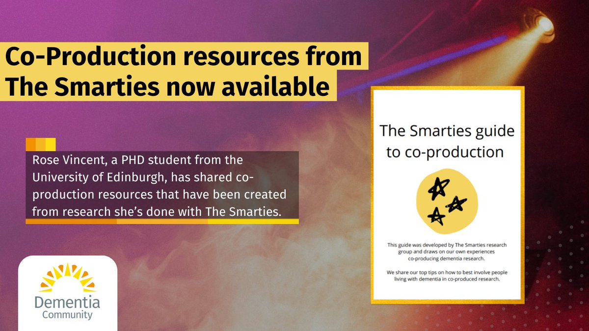 JDementiaCare's tweet image. Rose Vincent, a PHD student from the University of Edinburgh, has shared co-production resources that have been created from research she’s done with The Smarties.
Read More: buff.ly/Q7iwpGR
@EdinUniHealth