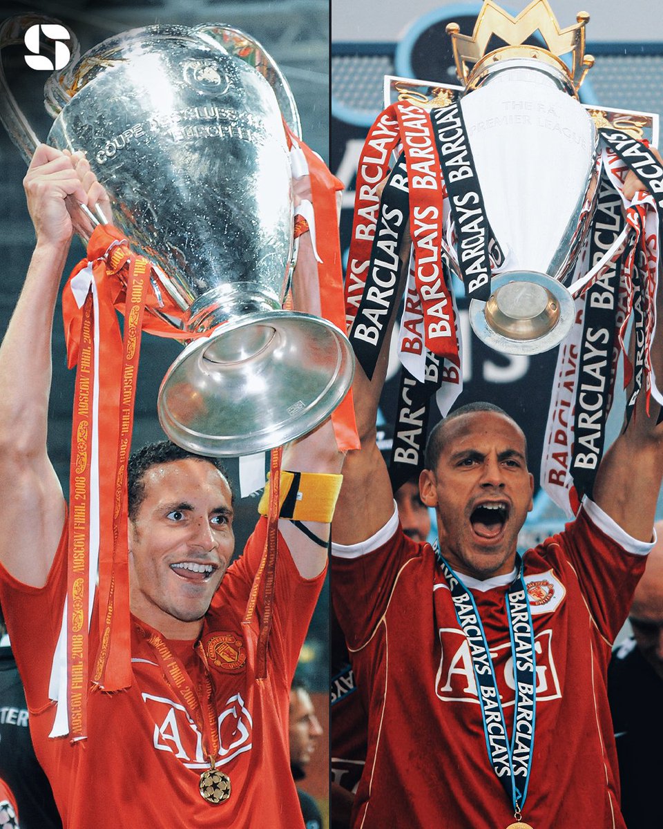 Squawka's tweet image. ON THIS DAY: In 2002, Manchester United signed Rio Ferdinand for £30m from Leeds United.
He played 455 games and won 14 trophies during his 12 seasons with the club.
A serial winner. 🏆