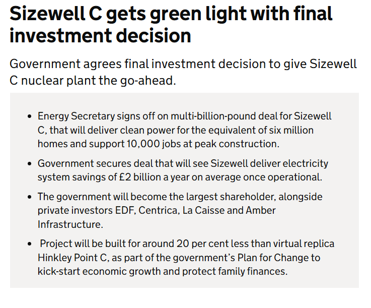 SStapczynski's tweet image. THE UK APPROVES £38 BILLION SIZEWELL C NUCLEAR PLANT
🇬🇧☢️🚨
It’s a major milestone for the government to drive investment in nuclear power supply to cut emissions and boost economic growth
(Plans to develop Sizewell C go back more than a decade!!)
bloomberg.com/news/articles/…