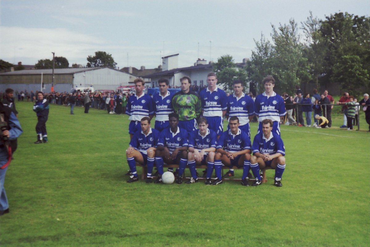Millwall team photo prior to pre season friendly against League Of Ireland XI at Dalkey United, Hyde Park, Dalkey, Dublin. July 1993 #Millwall