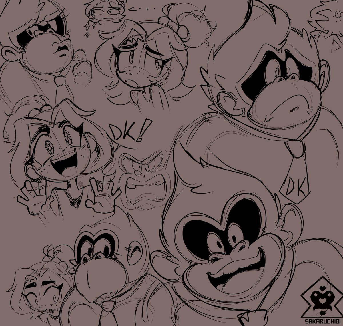 sakaruchibi12's tweet image. This is a rough sketch dump of DK and Pauline, just trying to figure out what style I want to draw them in.
#DonkeyKongBananza