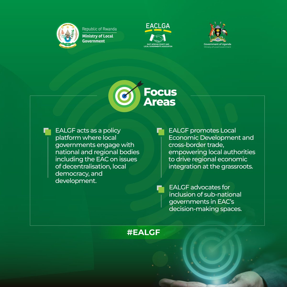 Rwanda welcomes members of the East African Local Government Forum (EALGF) to Kigali for their meeting (22-24 July 2025). Here are the #EALGF's focus areas:
