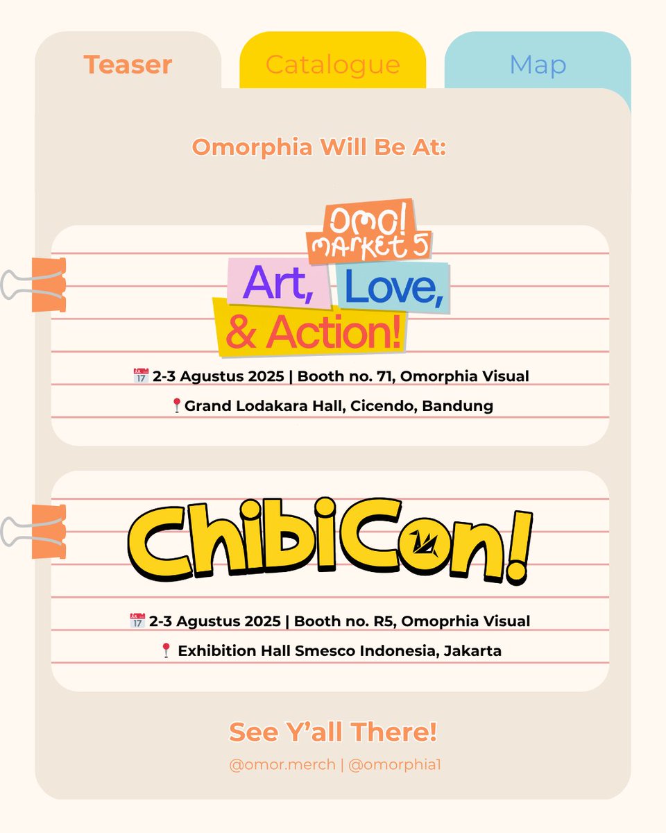 Omorphia1's tweet image. Two events at the same time? Why not~ 🤩
Catch us at:
📍OMO! Market 5 (Booth 71), August 2–3, 2025
Grand Lodakara Hall, Cicendo, Bandung
📍Chibicon 08 Jakarta (Booth R-5), August 2–3, 2025
Exhibition Hall Smesco Indonesia, Jakarta
Catalog will be posted soon~
see you there!…