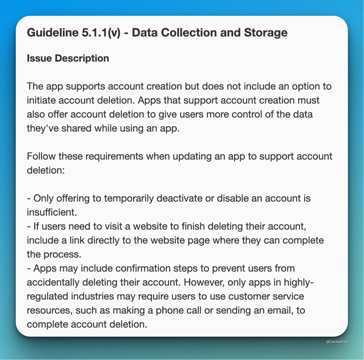 CacheDrop's tweet image. gm!
Feedback from @AppStore was positive and the only 2 open items were that we need to integrate an option for the user to delete their account, and remove all references to "Beta testing".
This means that the Main net release for iOS is very near now! 🥳
