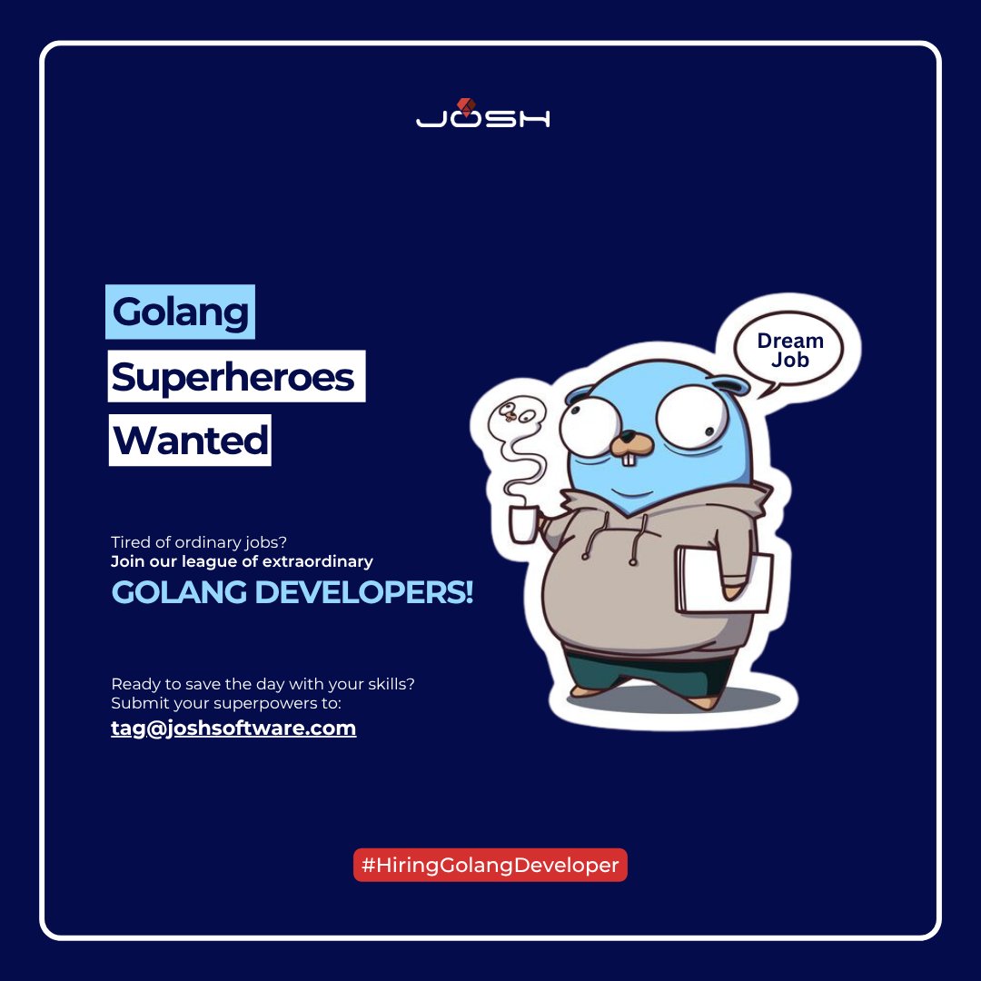 joshsoftware's tweet image. #Hiring #GolangDeveloper
Are you a seasoned Golang pro ready for your next big challenge?
Josh Software is hiring a Golang Developer to join our powerhouse team in Hyderabad!
📍 Position: Golang Developer
📍 Location: Hyderabad
📍 Experience: 3-5 years
🔗 Apply now:…