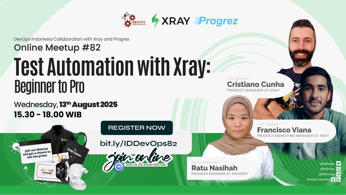 iddevops's tweet image. 🚀 DevOps Indonesia #82 Meetup is here!
Join us online with Xray and Progrez
We present you: Test Automation with Xray: Beginner to Pro ✨
🗓️ 13 Aug, 15:30 - 18:00 WIB
Register Now! bit.ly/IDDevOps82