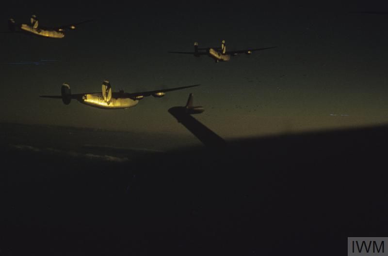 Normandy661944's tweet image. B-24 Liberators of the 491st Bomb Group fly in formation at sunset, the photograph having a painting-like quality..
IWM (FRE 6879), Edward Frewen Wilson III.
iwm.org.uk/collections/it…