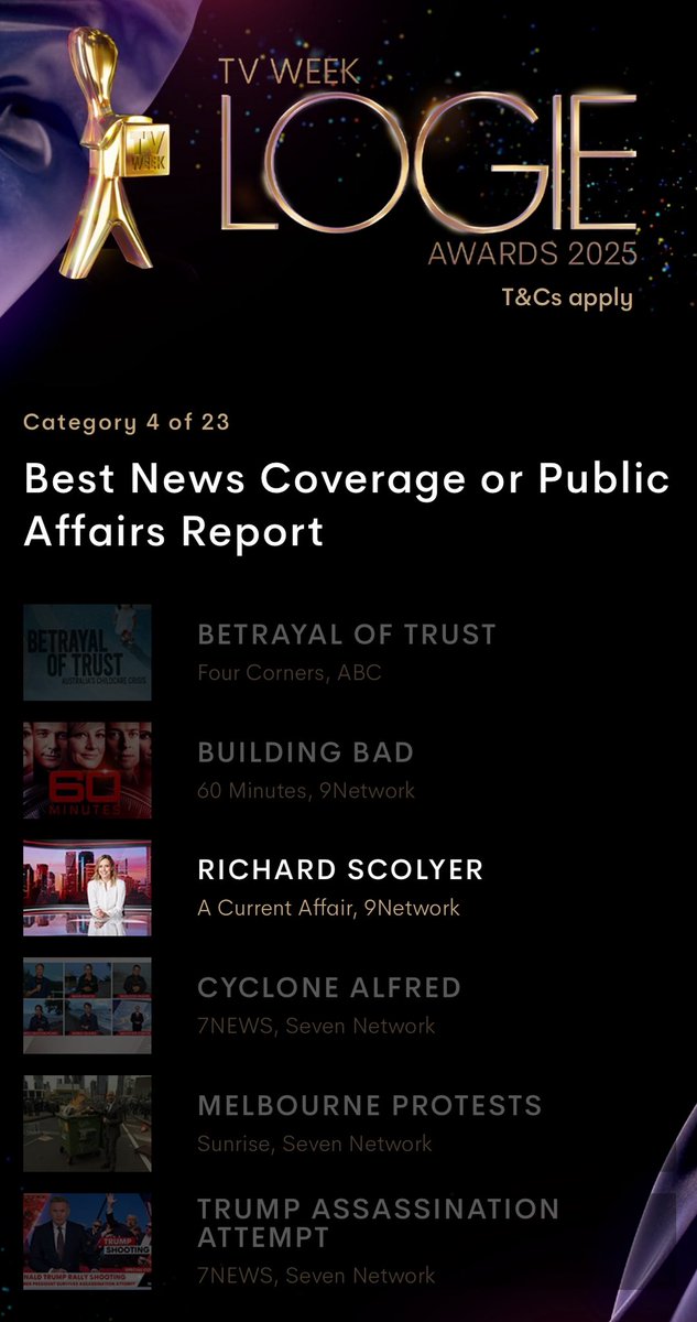 2025 Logie Awards. Vote for ‘Richard Scolyer’ via this link: vote.tvweeklogies.com.au