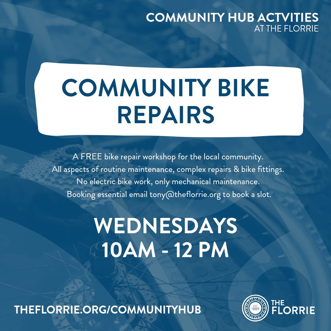 WalkFlorrie's tweet image. @the_florrie Bike Repair Shop at the earlier time of 10.00am
Free bike repairs undertaken by Kevin & only mechanical maintenance on electric bikes sorry
If anyone has a bike needs looking at or repairing, let me know tony@theflorrie.org