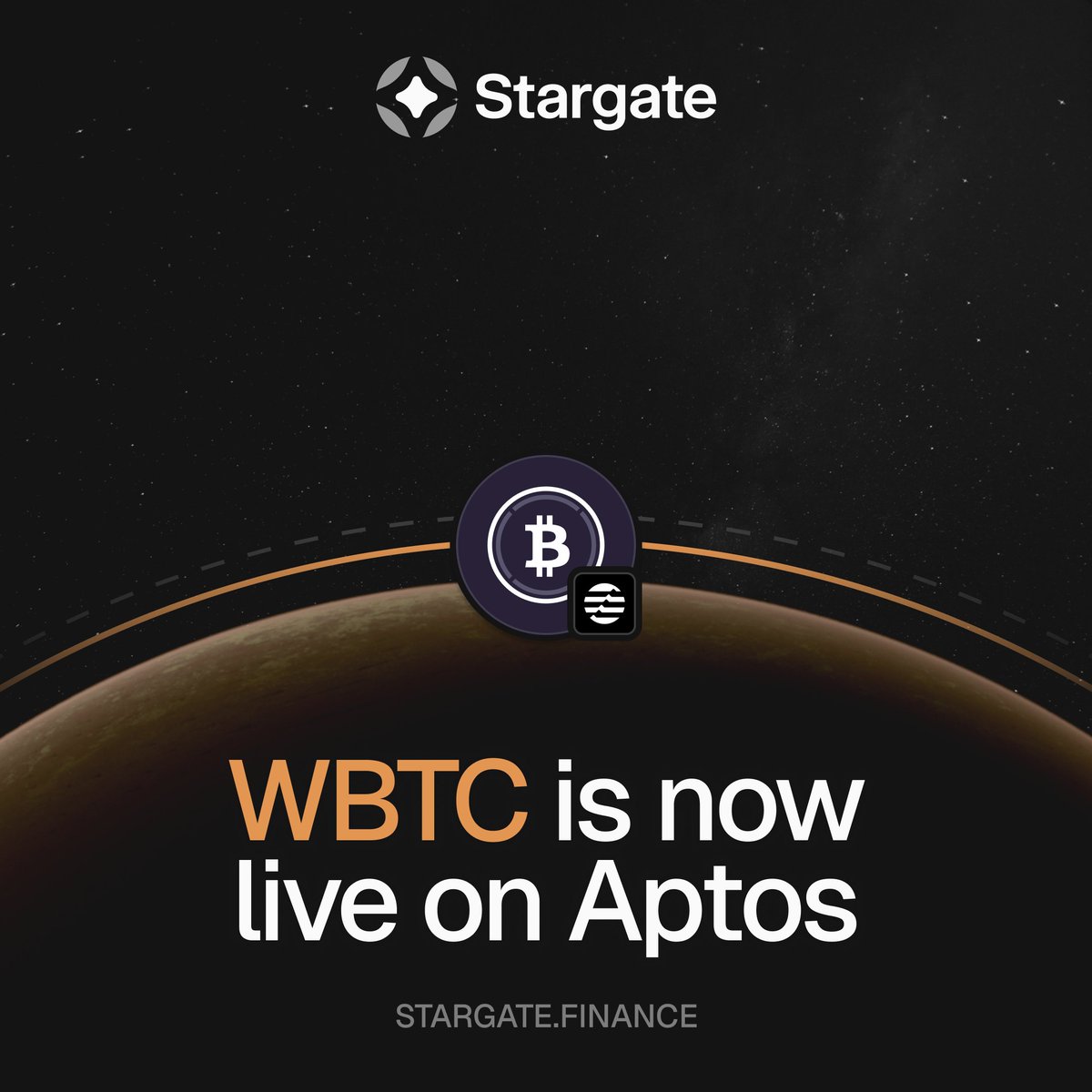 WBTC is now live on <a href="/Aptos/">Aptos</a> via Stargate.

With over $15B in circulation, <a href="/WrappedBTC/">WBTC</a> can move natively between Aptos from 10+ other connected chains, through Stargate.

WBTC is an OFT, powered by <a href="/LayerZero_Core/">LayerZero</a>, enabling 1:1 transfers with zero slippage and zero fees when moved